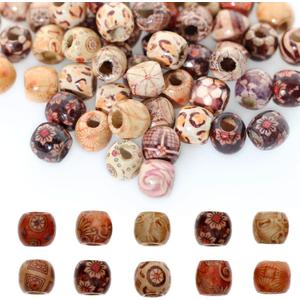 200pcs Mixed Painted Barrel Wood Spacer Beads, BetterJonny 17x16mm Round Printed Pattern Drum Wood Loose Beads for DIY Making Bracelet Necklace Jewelry Hair Craft Project (Mixed Colors,16x16-17mm)