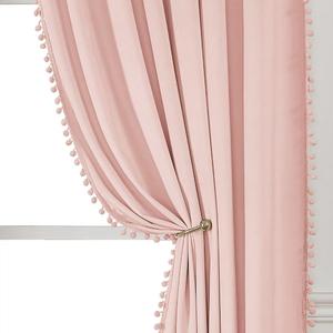 Pom Pom Velvet Curtains 84 Inches for Bedroom, Pink Velvet Curtains- Thermal Insulated Room Darkening Sun Blocking Rod Pocket Window Drapes for Living Room, 2 Panels, 42 x 84 Inches