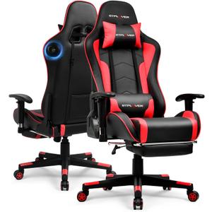 GTPLAYER Gaming Chair with Bluetooth Speakers, Adjustable Backrest and Height, 3D Armrests, Footrest, Ergonomic Computer Chair for Gamers (Brick Red), 21.67 in x 33.07 in x 53.15 in