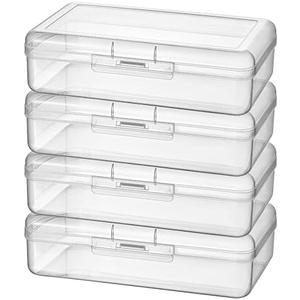 Thintinick 4 Pack Rectangular Clear Plastic Storage Containers Box with Hinged Lid for Beads and Other Small Craft Items (8 x 4.7 x 2.3 inch)