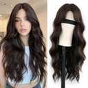 Synthetic Lace Front Wigs Dark Brown 26" Pre Cut Lace Middle Part Glueless Wig for Women Hand-Tied Preplucked Hairline Heat Resistant Wavy Replacement Hair Breathable Net Daily Party Use
