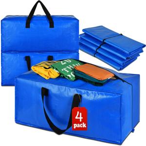 4 Pack Heavy Duty Extra Large Moving Bags - Strong Handles& Backpack Straps - Blue Storage Bags Alternative to Moving Boxes Bins, Packing bag Compatible with Ikea Frakta Cart