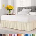 Wrap Around Dust Ruffle Bed Skirt - Off White - for Queen Size Beds w/ 15 Inch Drop - Easy Fit Elastic Strap - Adjustable Pleated Bedskirt w/ Brushed Fabric - Wrinkle Free - Women, Men, Kids & Teens