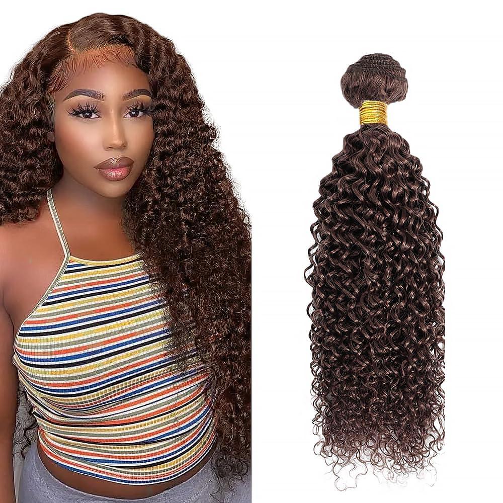 Curly Wave Bundles Human Hair 28 Inch Color #4 Chocolate Brown Single Bundle Brazilian Virgin Human Hair Bundles Kinky Curly Wave 100g Per 1 Bundle Remy Hair Extensions For Black Woman