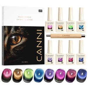 CANNI 8 Pcs 9 ML Cat Eye Gel Nail Polish Set, Red Purple Pink Blue Green Glitter Rainbow Holographic Cat Eye Gel Polish Kit with Magnet Colors Nail Art Manicure Salon DIY Gifts