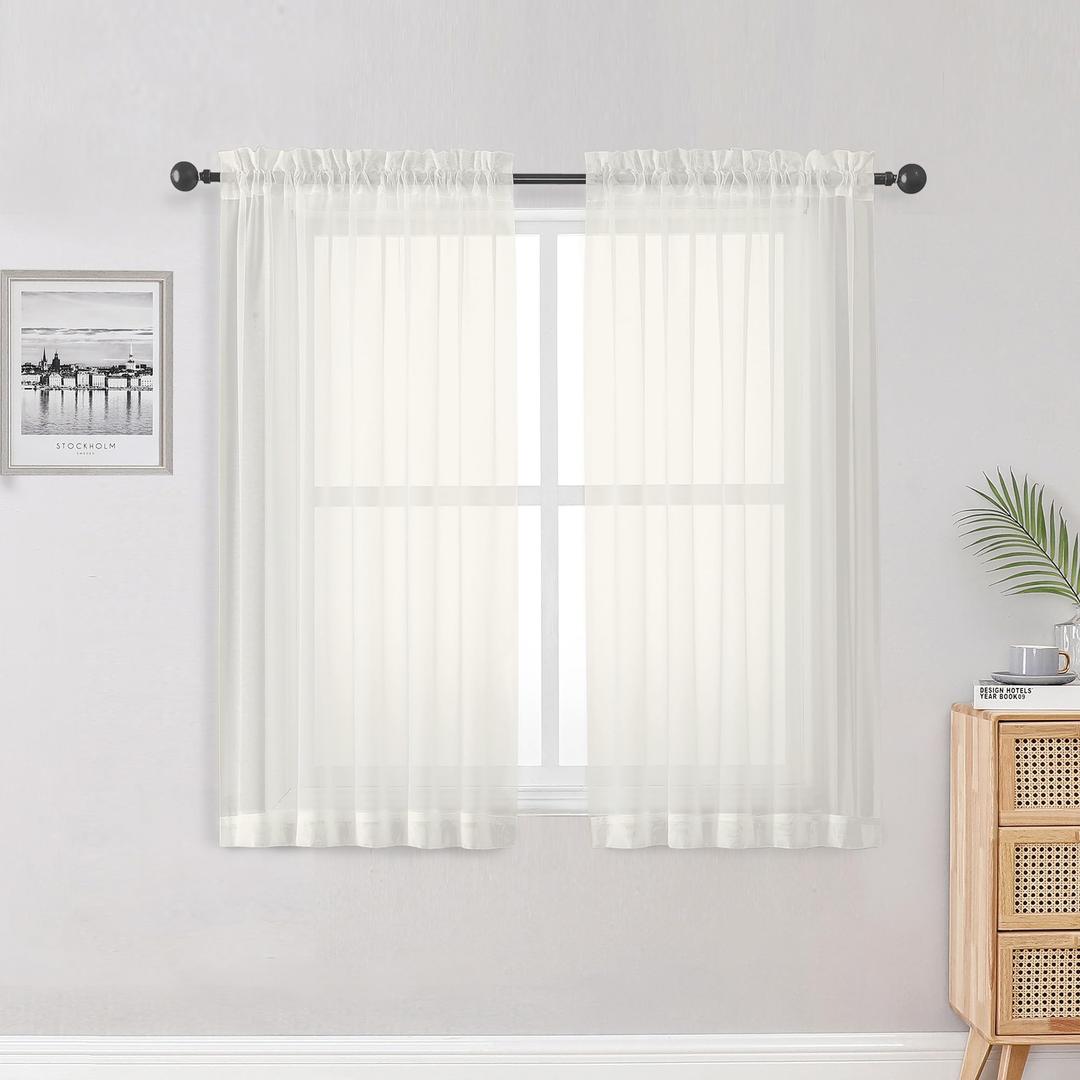 OWENIE Sheer Ivory Curtains 84 Inch Length 2 Panels Set for Living Room Bedroom, Rod Pocket Voile Sheer Panel Drapes, Ivory, 2pcs, Each 42" W x 48" L