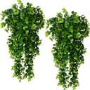 6pcs Artificial Hanging Plants Fake Hanging Plant Faux Eucalyptus Leaf Greenery Vine Outdoor UV Resistant Plastic Plants (6, Green)