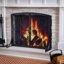 Plow & Hearth Metal Fireplace Screen Florence Black | 38" W x 31" H | Dual Magnetic Hinged Doors | Spark Guard Cover | Stand Alone Wrought Iron Panel Fire Place Cover