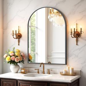 Bathroom Mirror for Wall, 30x20 Inch Arched Mirror, Matte Black Metal Framed Bathroom Vanity Mirror for Restroom Farmhouse, Anti-Rust, Tempered Glass, Hanging or Leaning