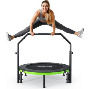 BCAN 40"/48" Foldable Mini Trampoline, Rebounder Trampoline for Adults, U/T Adjustable Foam Handle, Exercise Rebounder for Adults Indoor/Garden Workout, Max Load 330lbs/440lbs