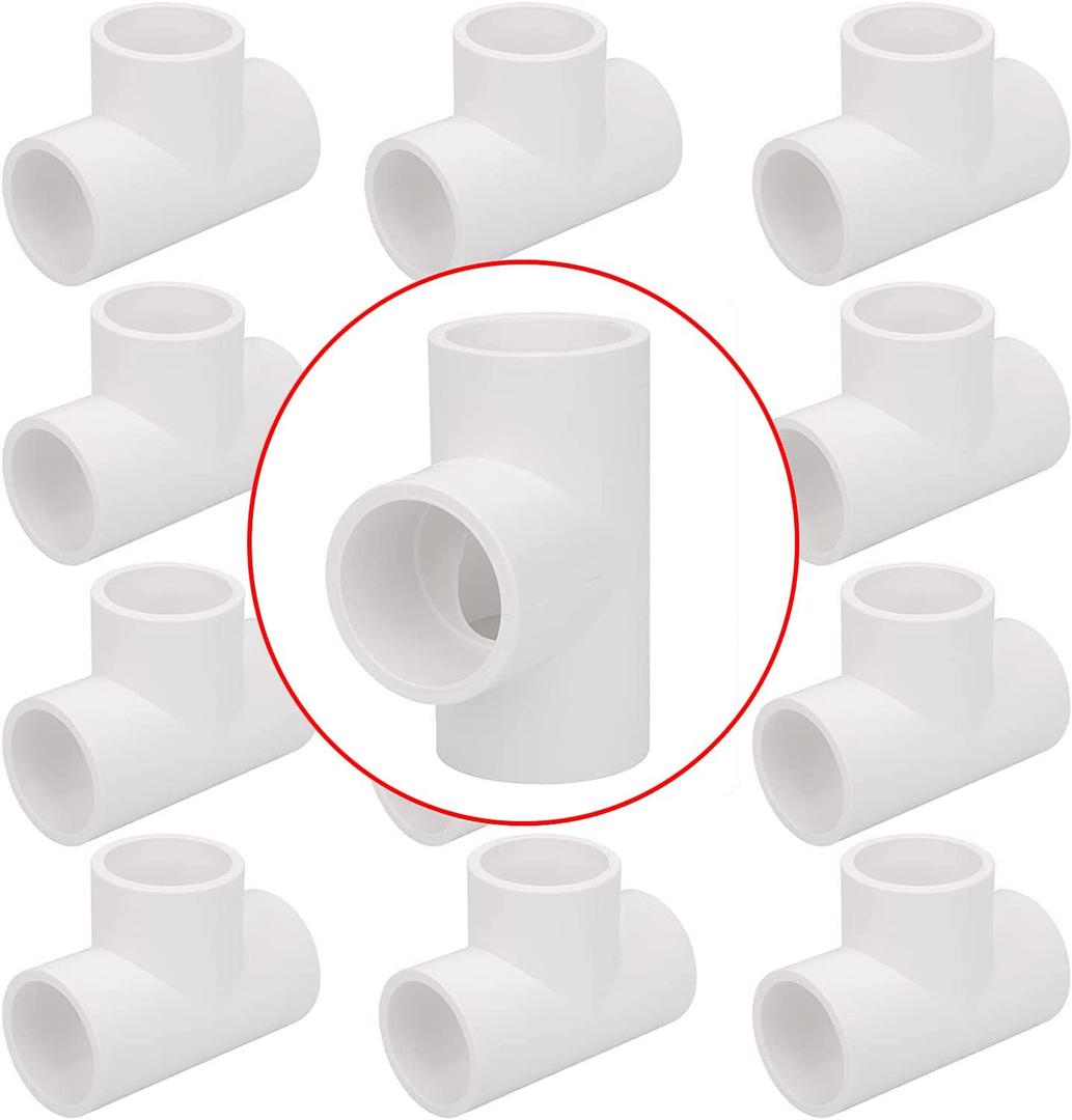 12 Pack 1" Tee 3 Way PVC Pipe Fittings Connector, Furniture Build Grade SCH40 PVC Elbow Pipe Fitting for Build PVC Furniture DIY Garden Shelf (Socket x Socket x Socket) Contractor Pack PVC Pressure