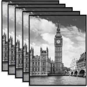 GOmaize Front Loading Black Picture Frame 8x10 Set of 5 Wall and Table Mounting