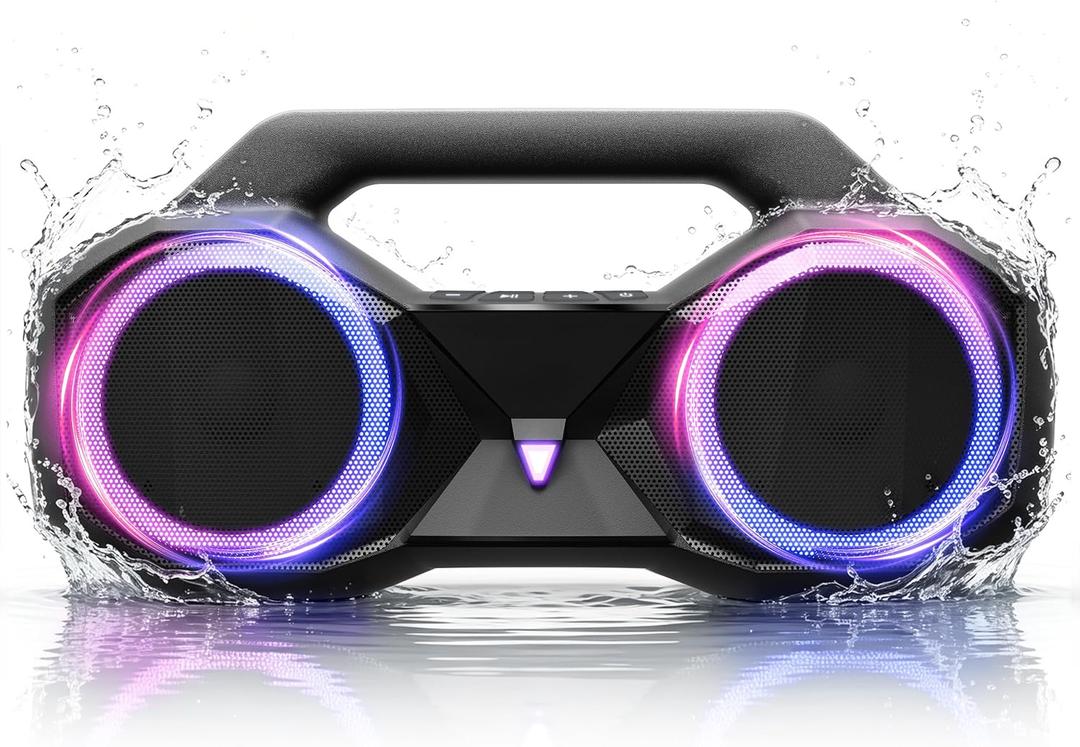 Bluetooth Speaker 80W(Peak)Loud with Bass, 20H Playtime, IPX7 Waterproof, RGB Lights, TWS, Large Portable Wireless Speakers for Outdoor, Home, Party, Pool, Beach, Tailgating, Gym, Work, Gifts (Black)