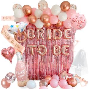 VIDAL CRAFTS Rose Gold Bridal Shower Decorations, 62-Piece Pink Bachelorette Party Decorations with Bride to Be Banner, Confetti Balloons, Bride Sash, Veil, Fringe Curtain & Photo Props