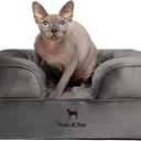 NOAH & PAW Small Dog Bed, 20x15x8 Inch, Cat Bed for Indoor Cats, Orthopedic Eggshell Memory Foam Infused with Cooling Gel, Waterproof Inner Cover Machine Washable (Velvet Collection) (Grey)