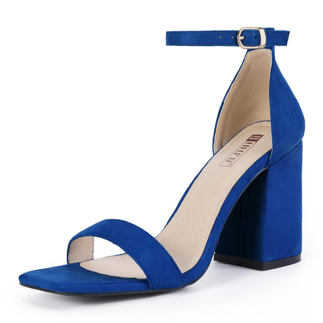 IDIFU Blue Heels High Chunky Block Square Open Toe Ankle Strap Heeled Sandals Wedding Bridal Prom Dressy Comfortable Sexy Trendy Bride Bridesmaid Dress Shoes Thick Heels(Blue Suede, 6)
