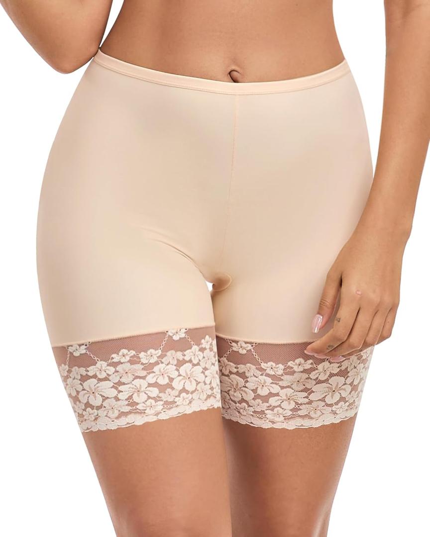 AugYew Lace Slip Shorts for Under Dresses Women, Cooling Anti Chafing Thighs Shorts Women, Smoothing Underwear Panties (XX-Large, Nude)