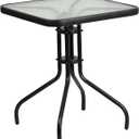 Flash Furniture Barker 23.5'' Square Tempered Glass Metal Table (Clear/Black)