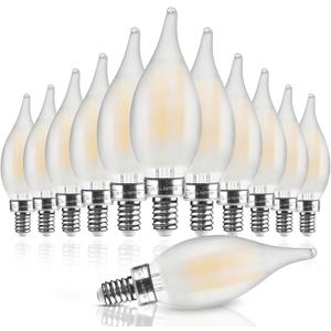 Hizashi LED Frosted Candelabra Light Bulbs, E12 LED Bulb 40W Equivalent, Dimmable 2700K Warm White, Chandelier Light Bulbs, 90+CRI, 450LM, Flame Tip CA10, UL Listed, 12 Pack