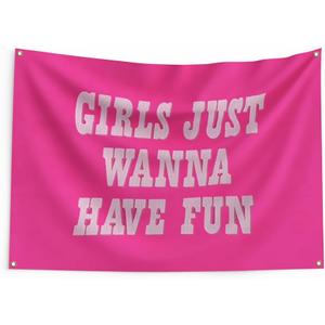 Girls just Wanna Have Fun Howdy Flag 2x3FT Hot Pink Cowgirl Flag Banner Strong Polyester For Indoor & Outdoor Decorations Double-Stitched Edges and 4 Rust Proof Brass Grommets (2x3FT)