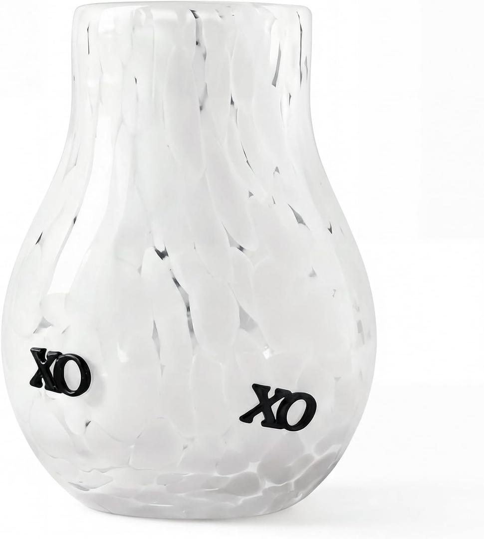 Skylety Valentine's Day Icon Glass Vase Icon Pink & White Flower Vase 5.75'' x 4.25'' Hand Blown Table Centerpiece for Him Her Valentine's Day Wedding Housewarming Gifts Home Decor(Black Xo)