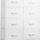 WLIVE Fabric Dresser for Bedroom, Tall Dresser with 8 Drawers, Storage Tower with Fabric Bins, Double Dressers, Chest of Drawers for Closet, Playroom, Dormitory, White