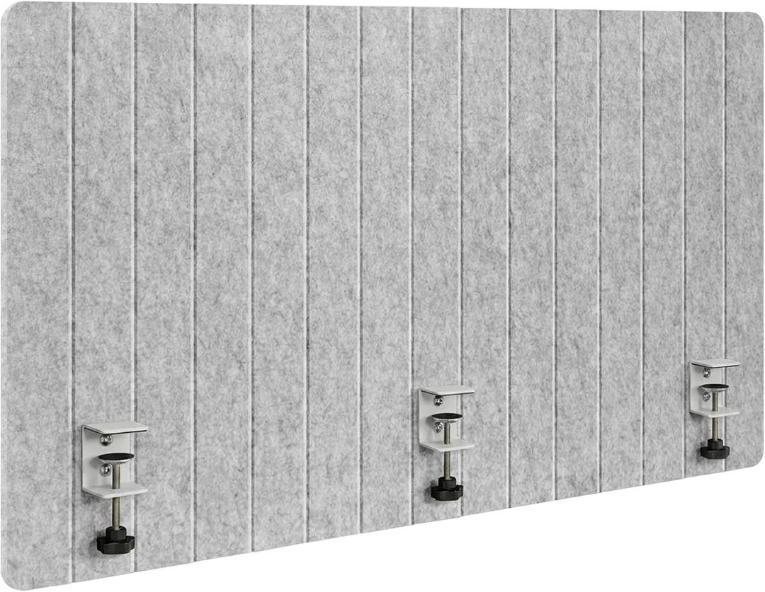 48" Desktop Privacy Screen - Sound Absorbing Felt Panel, Clamp-On Foldable Office Divider for Desk, Silver Gray