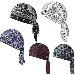 5 Pack Cooling Headscarf Cap Set, Adjustable Strap Bandana Beanie, Breathable Elastic Helmet Liner Head Wrap for Men Motorcycle Outdoor Activities