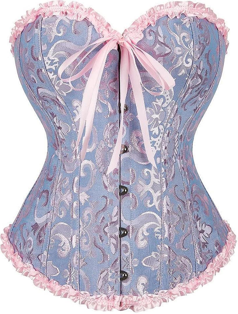 SZIVYSHI Corset Tops for Women, Bustier Shapewear Lingerie, Lace Waist Push Up Bodysuit (Pink, M)