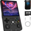 R36MAX Handheld Game Console, Retro Gaming Console with 4000mAh Battery 4.0IPS Screen, Open Source Linux System, with 64GB TF Card Portable Video Gaming Console, Transparent Black