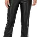 HDE Women's Faux Leather Pants High Waisted Straight Leg Trousers with Pockets (Black), XL