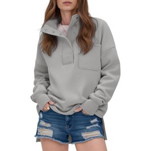 RICHSTORY Oversized Sweatshirt for Women Loose Fit Button V Neck Fleece Hoodie Sweatshirts Casual Long Sleeve Fall Tops for Women 2025 Grey XXL