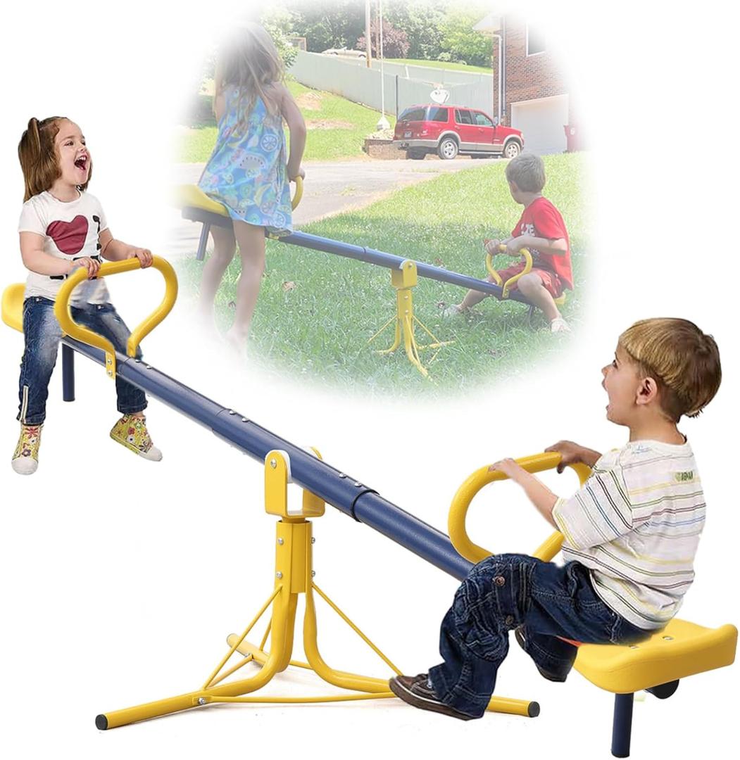 Seesaw for Kids Outdoor, Heavy Duty 250LB 360 Rotating Seesaw Outdoor Teeter Totter with Sit and Spin Design for Backyard Park & Balcony Ideal Outdoor Toys for Kids Ages 3 4 5 6 7 8