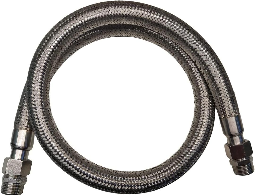 Industrial Grade Compressor Jumper Hose, 3/4" NPT Male x 48" Length, 750F450 PSIBoth Sides Fittings Rotate FreelyFlexible Whole body Stainless Steel Metal Hose