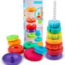 Spinning Stacking Toys for Babies 12+ Month Rainbow Ring Flowers Animals Fruits Theme Stacker ABS Toys for Toddlers 1-3 Montessori Educational Learning Sensory Toy,Stacking Toy for Kids