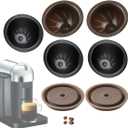 5Pcs Reusable Capsules Pods Refillable Coffee Capsules VrtuoLine for Nespr*sso with 2Pcs Reusable Silicone Lids (Black(230ml)/ Brown(150ml)+ 2pc Silicone Lid)