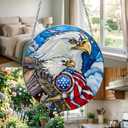2 x Bald Eagle Stained Glass Window Hanging, Patriotic Eagle Suncatcher with American Flag, Real Glass Window Decor Gift for Veterans Dad Grandpa