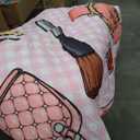 Aimuan Fashion Girl Comforter Sets Cosmetic Perfume Bag Lipstick Diva Pink Quilt Set Nail Polish Pattern Decorative Quilted 6 Pcs Makeup Bedding Set with 2 Pillowcases (Pink, Full 6Pcs)