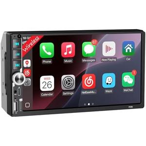 7'' Double Din Car Stereo with Upgraded Wireless Apple Carplay & Android Auto, 240W Powerful Sound, Bluetooth Handsfree, RDS/FM/AM Reiceiver, USB Type-C Charge/AUX/TF Full Ports, Touchscreen Radio