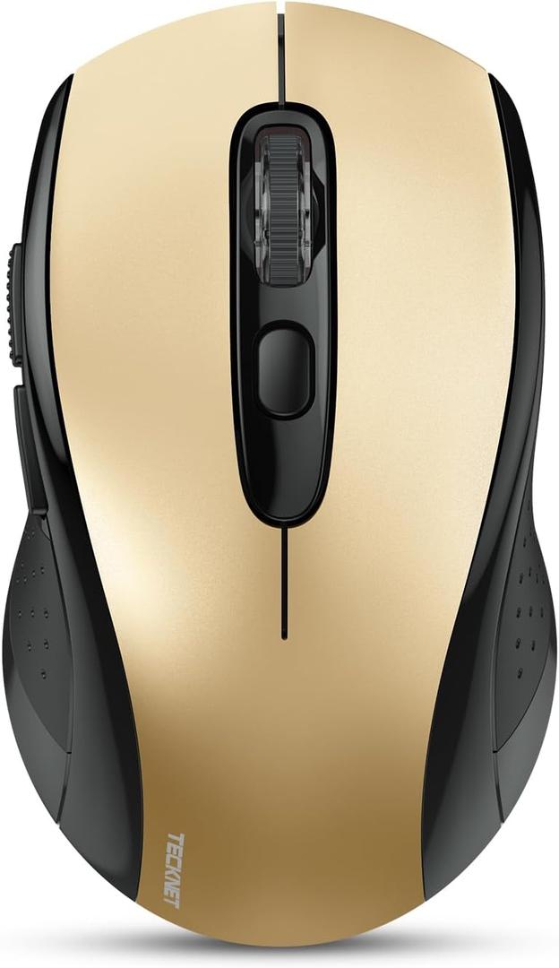 TECKNET Bluetooth Mouse, 4000DPI Wireless Mice for Laptop 2-in-1(BT 5.0/3.0+2.4Ghz) Computer Portable PC Mouse Wireless with USB Receiver for Mac (USB-A+Bluetooth, Black Gold)
