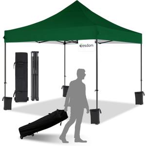 10x10 Pop Up Canopy with Wheeled Bag, Commercial Portable Canopy Tent, Easy Set Up, 4 Stakes & 4Sandbags & 4 Ropes, Waterproof Outdoor Shelter for Market, Parties, Forest Green