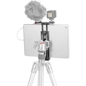 SMALLRIG Metal Holder for iPad Tripod Mount Adapter with 2 Cold Shoe, 1/4" Screw, w/Plate for Acra Swiss Standard, for iPad mini Air Pro Surface Pro (7.9” to 12.9”), Universal Tablet Clamp