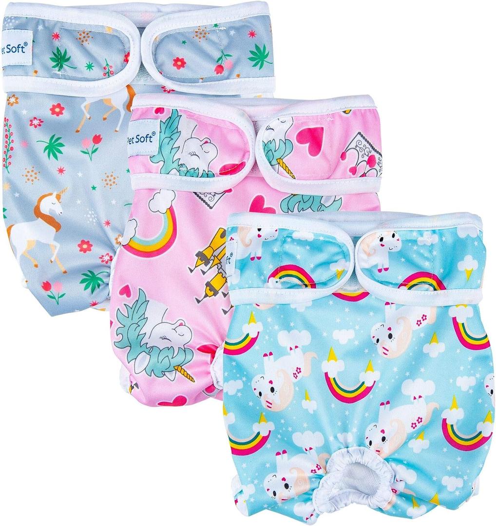 Pet Soft Female Dog Diapers, 3 Pack Washable Dog Diapers Female for Dogs in Heat Reusable Dogs Period Panties, Puppy Diapers (Animals, XS) (X-Small:7''-10'')