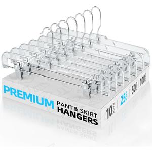 HOUSE DAY Clear Pants Hangers with Clips 25 Pack, Non-Slip Skirt Hangers for Women, Upgraded Heavy Duty Plastic Clip Hanger for Pants, Trousers, Jeans, 14" Short Hanger, 360-Rotating Swivel Hook