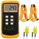 K Type Thermocouple Thermometer Dual Channels Thermocouple Tester (-58~2372F) High Accuracy Temperature Kelvin Scale Meter with 2X Temperature Clamp & 2X Pipe Thermocouple Probes