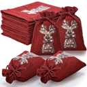 Tegeme 36 Pcs Small Christmas Burlap Drawstrings Bags 4 x 6 Inch Burlap Gift Bags with Double Jute Drawstrings Reusable Deer Candy Goodie Treat Supplies for Xmas Presents Holiday Party Favor