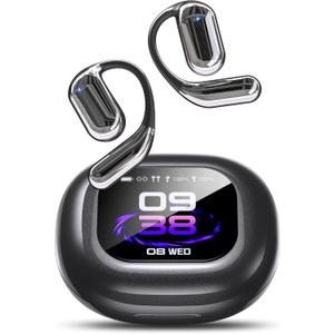 EUQQ AI Language Translation Earbuds, OWS LCD Touchscreen Real-Time Headphones Translator for 144 Languages & Accents, Fit iOS and Android, Ideal for Travel Business Learning (Black)