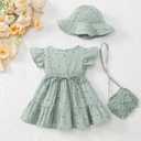 Baby Girl Clothes Toddler Girl Summer Dress Ruffle Fly Sleeve Casual Dresses Sundress for Girls with Hat and Bag (Green, 4-5T)