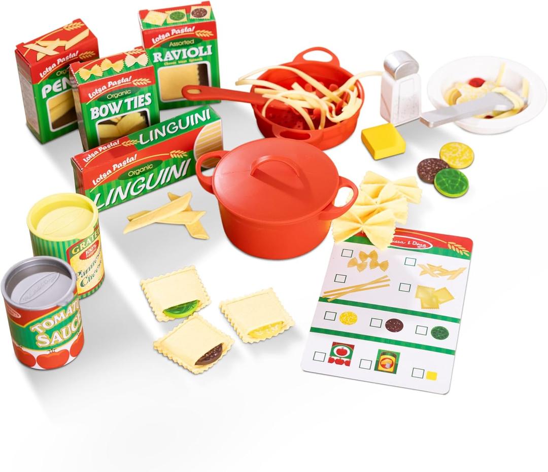Melissa & Doug Prepare & Serve Pasta Set with Toy Food & Kids Play Kitchen Accessories, Montessori-Inspired Preschool Learning Toys for Girls & Boys 3+