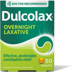 Dulcolax Stimulant Laxative Tablets, Predictable & Effective Constipation Relief, Relieves Straining & Bloating, Bisacodyl 5 mg, 50 Count EXP: 05/2028
